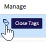 Flows page, Close Tags icon in the Manage column